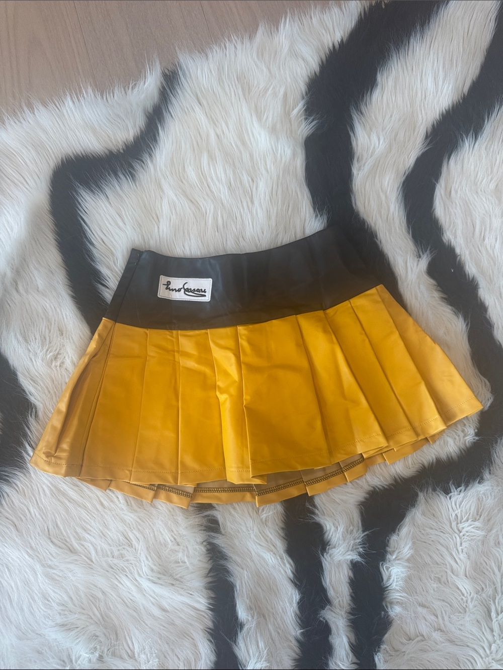 Ferrari Yellow Pleated Mini Skirt with Black Waistband
